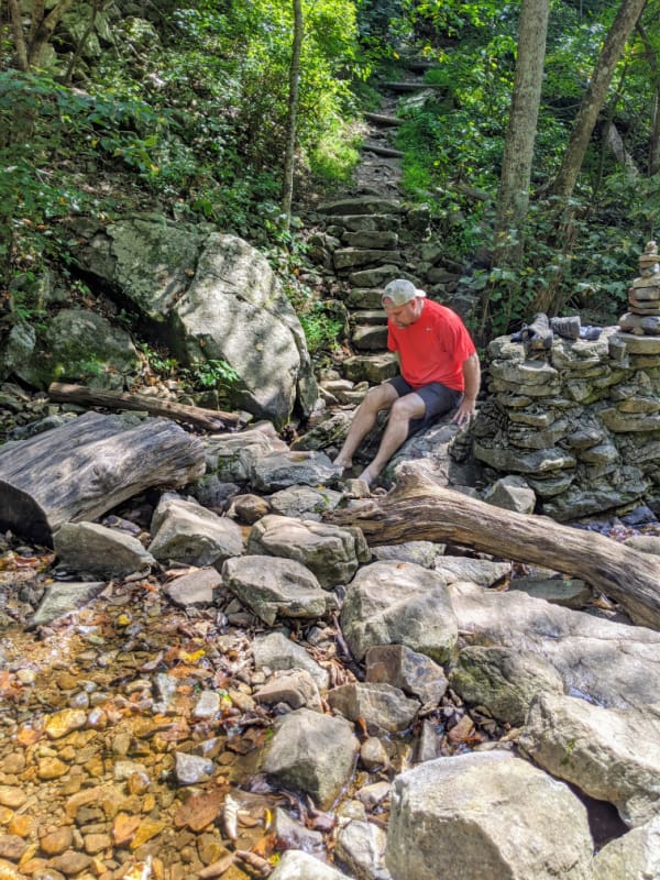 Blue Ridge Parkway Virginia Hikes: Soaking our feet into the water on the Fallingwater Cascades Trail