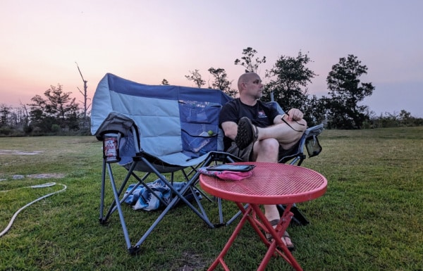 Our living room set up for camping in a tent. 