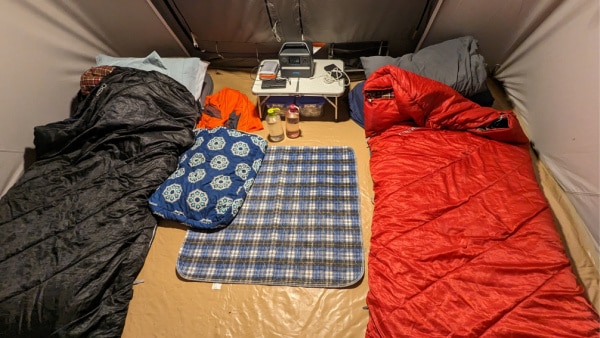 Typical interior tent setup. 