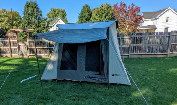 Our Kodiak tent setup for the first time in our yard. 